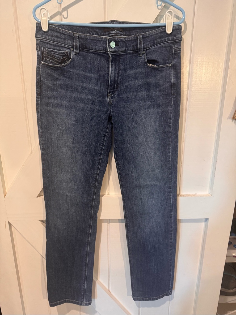 White House Black Market Blanc Slim Ankle Jeans 8R Dark Wash Rhinestone